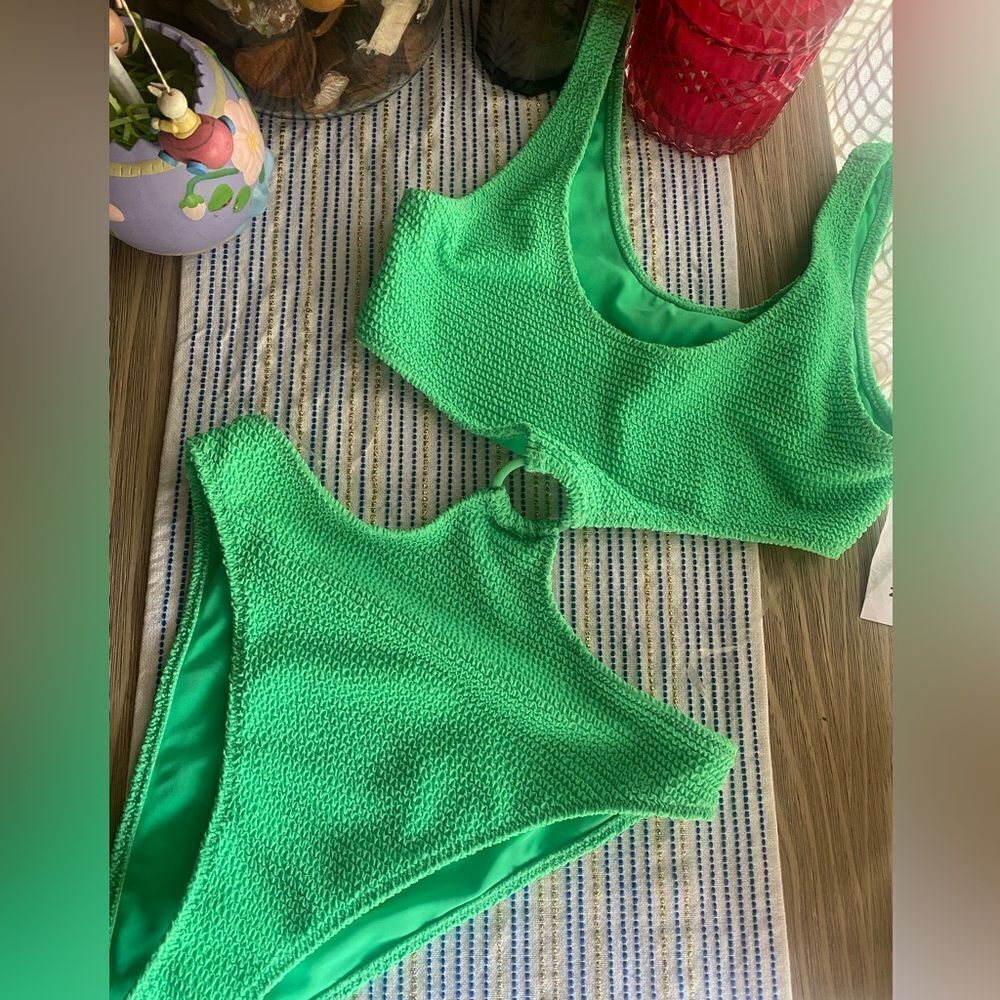 Pacsun La Hearts Small  Neon Green Terry Cloth One Piece Halter Swimsuit Costume